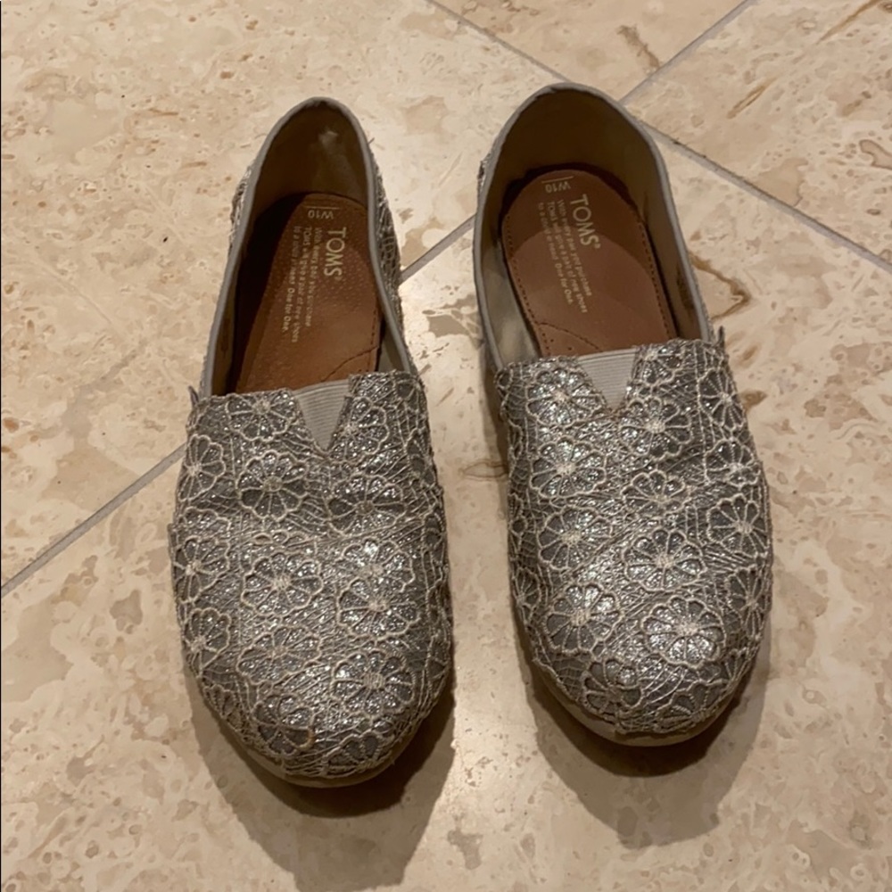 Sparkly silver Toms flats